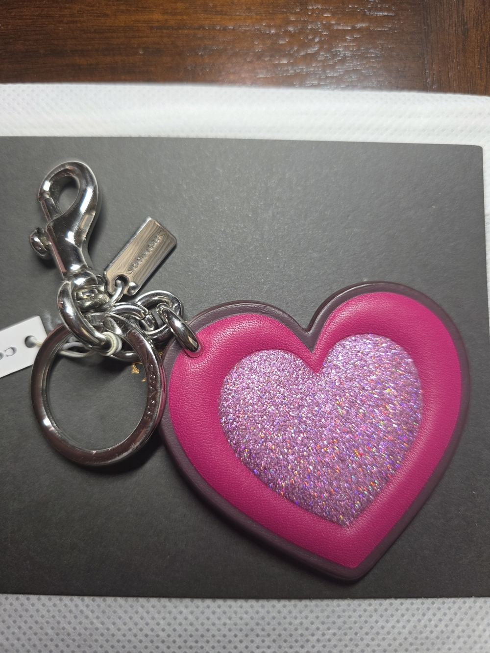*SOLD* Coach Pink Heart Glitter Keychain Charm. NWT